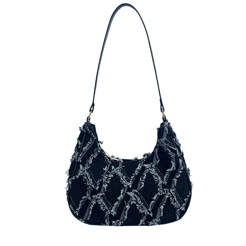 Raw Edge Cloth Shoulder Bag