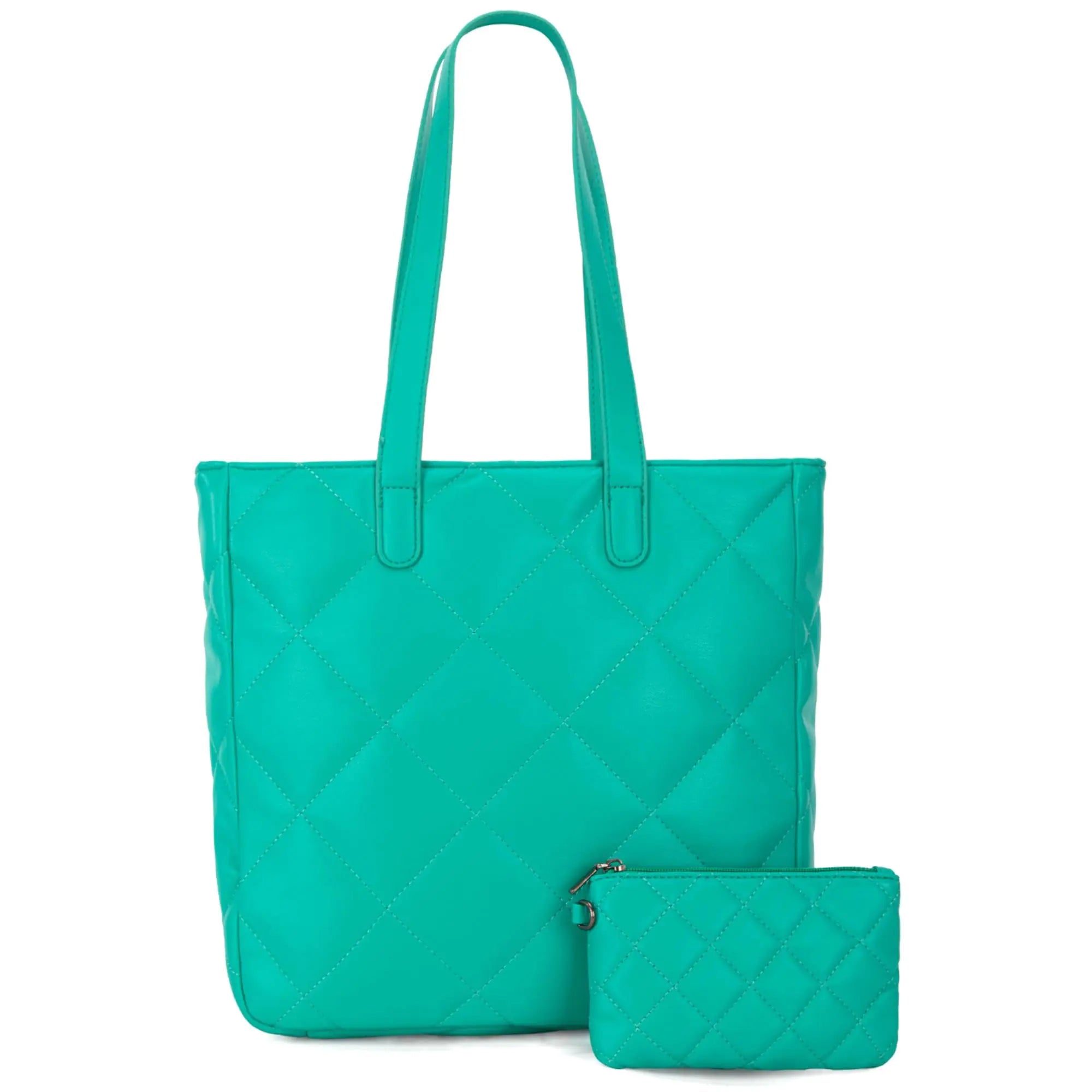 Quilted Vegan Leather Tote Handbag with Detachable Wrist Wallet